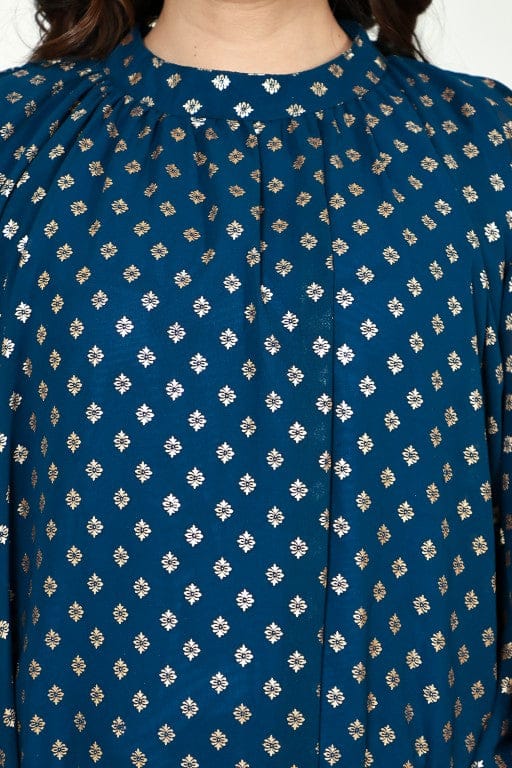 The Kaftan Company Dresses Teal Foil Print Georgette Kaftan Dress