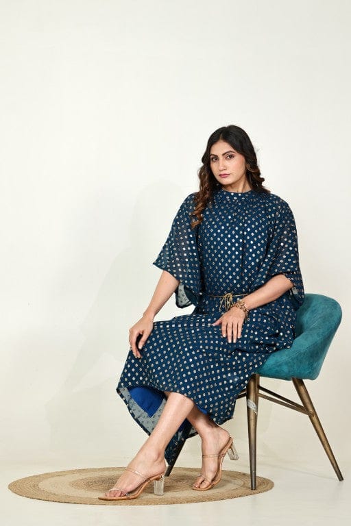 The Kaftan Company Dresses Teal Foil Print Georgette Kaftan Dress
