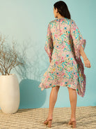 The Kaftan Company Dresses White Floral Printed Glamorous Satin Day Kaftan Dress
