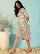 The Kaftan Company Dresses White Floral Printed Glamorous Satin Day Kaftan Dress