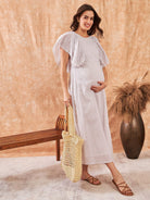 The Kaftan Company Dresses White Striped Cotton Linen Maternity and Feeding Dress