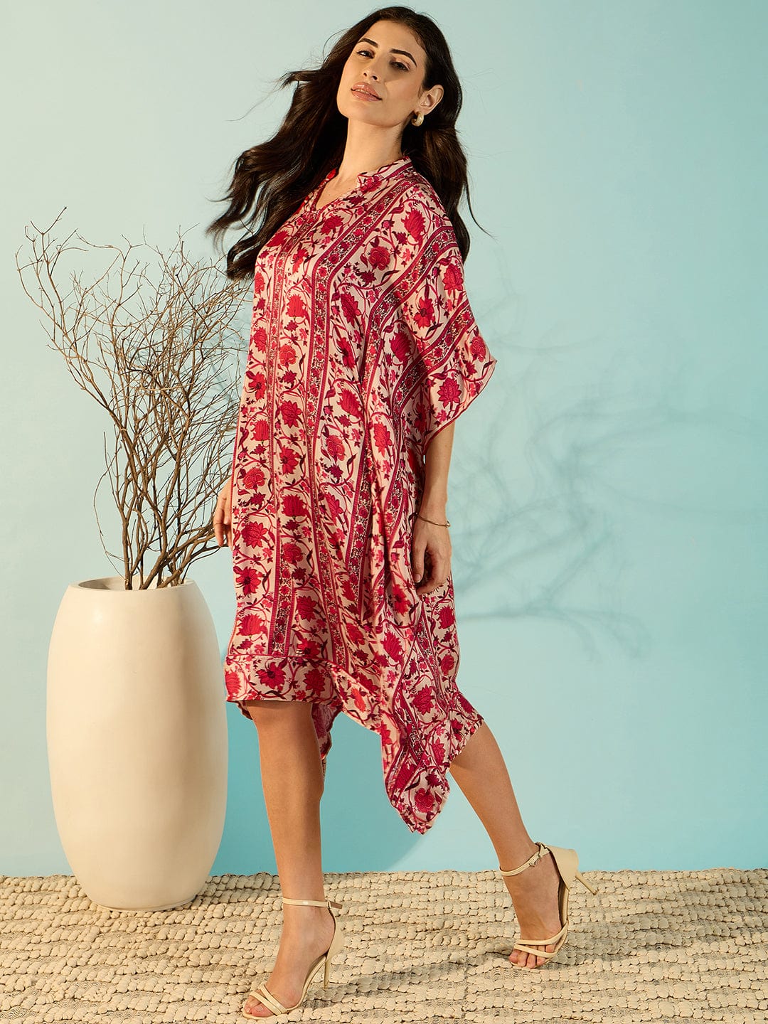 The Kaftan Company Dresses Women Flowery Flowy Stylish Satin Daywear Kaftan Dress