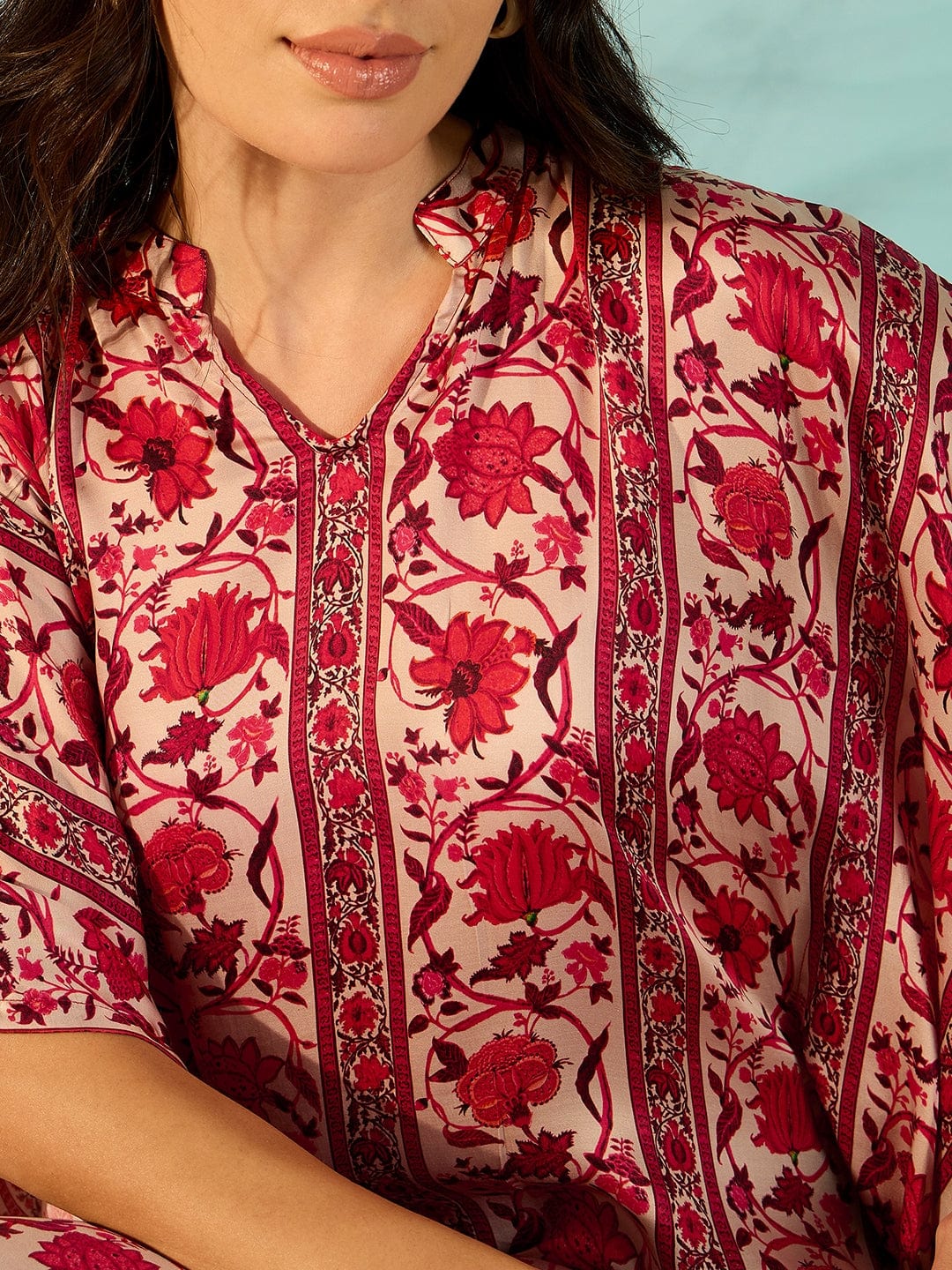 The Kaftan Company Dresses Women Flowery Flowy Stylish Satin Daywear Kaftan Dress