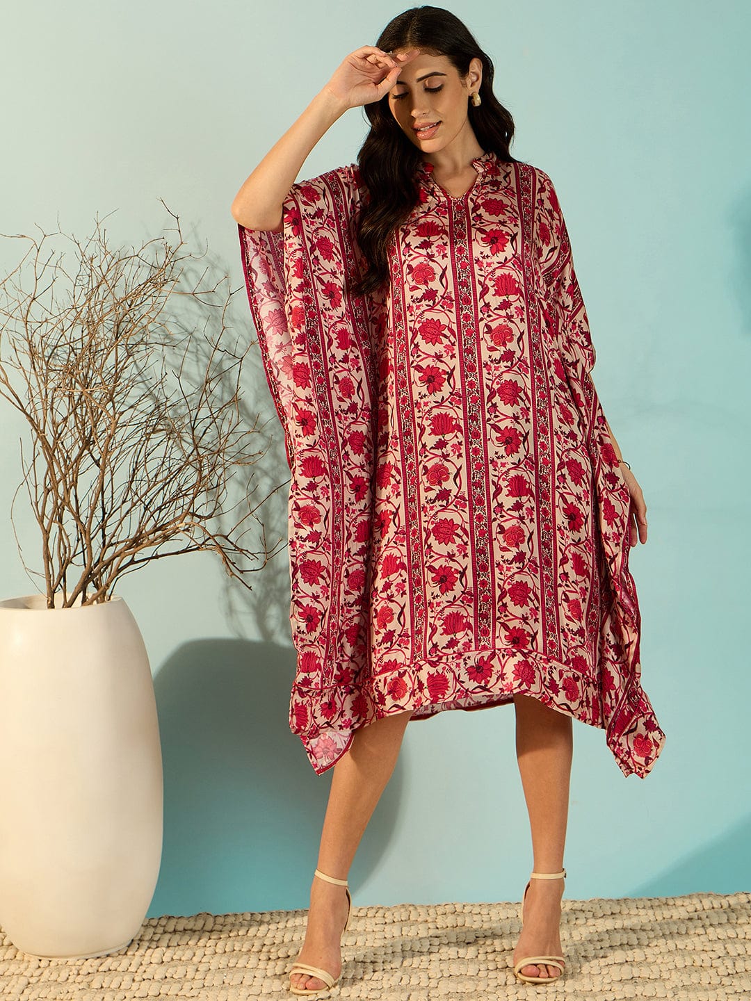 The Kaftan Company Dresses Women Flowery Flowy Stylish Satin Daywear Kaftan Dress