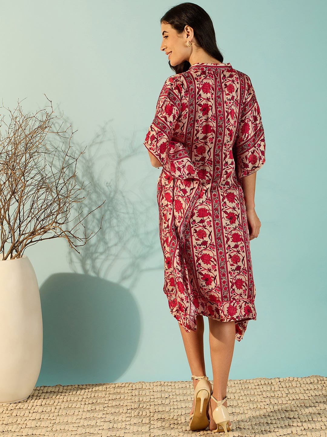 The Kaftan Company Dresses Women Flowery Flowy Stylish Satin Daywear Kaftan Dress