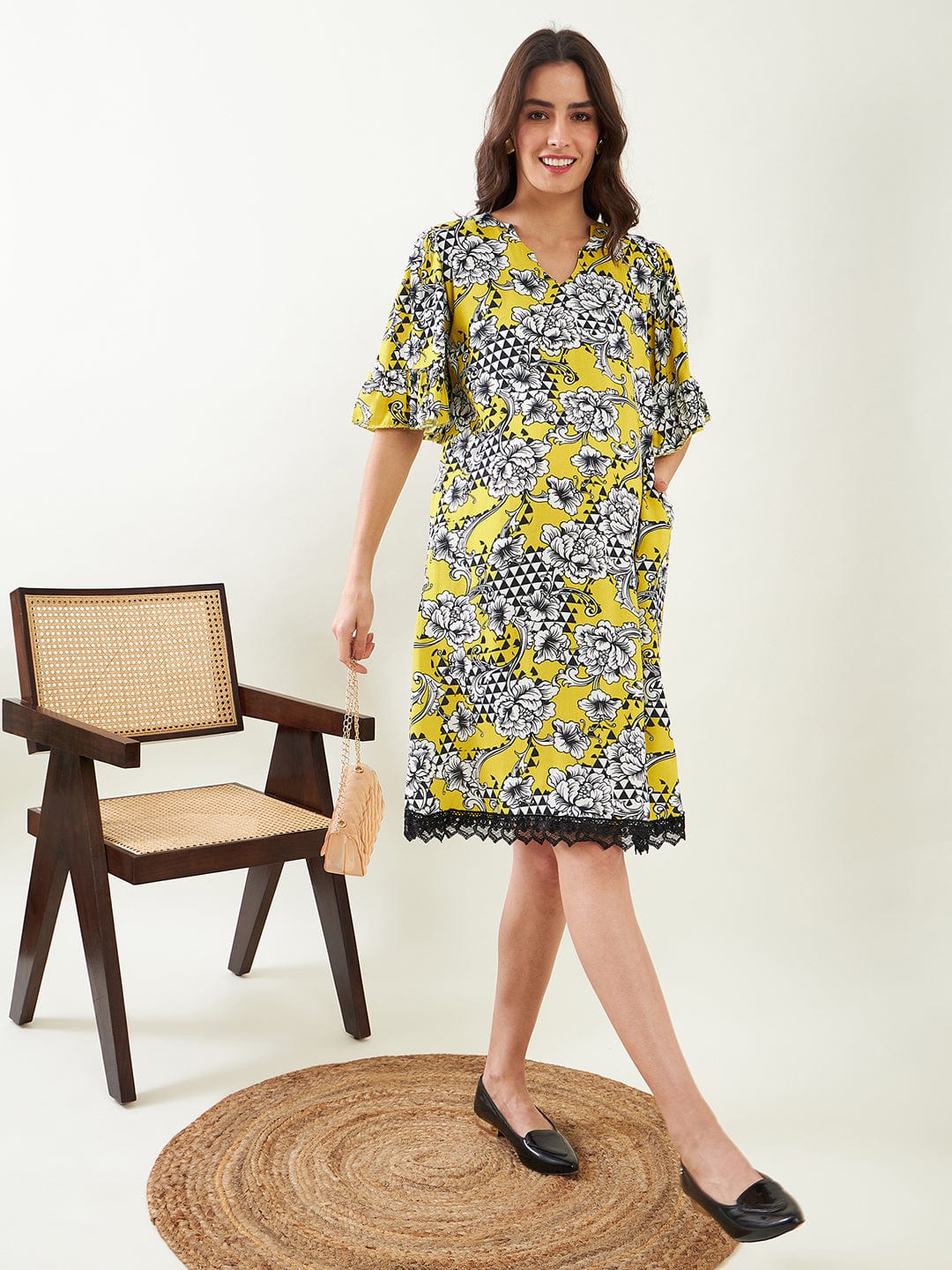 The Kaftan Company Dresses Yellow Abstract Floral Maternity Shift Dress