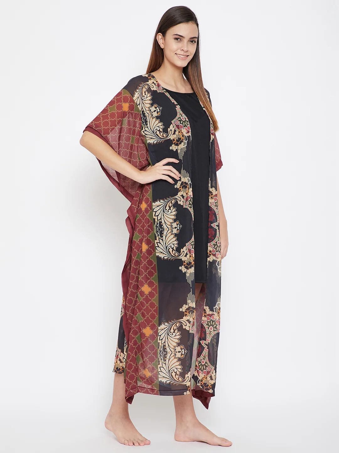The Kaftan Company Gown Black Ornamental Georgette Kaftan Gown - (Clearance - Final Sale)