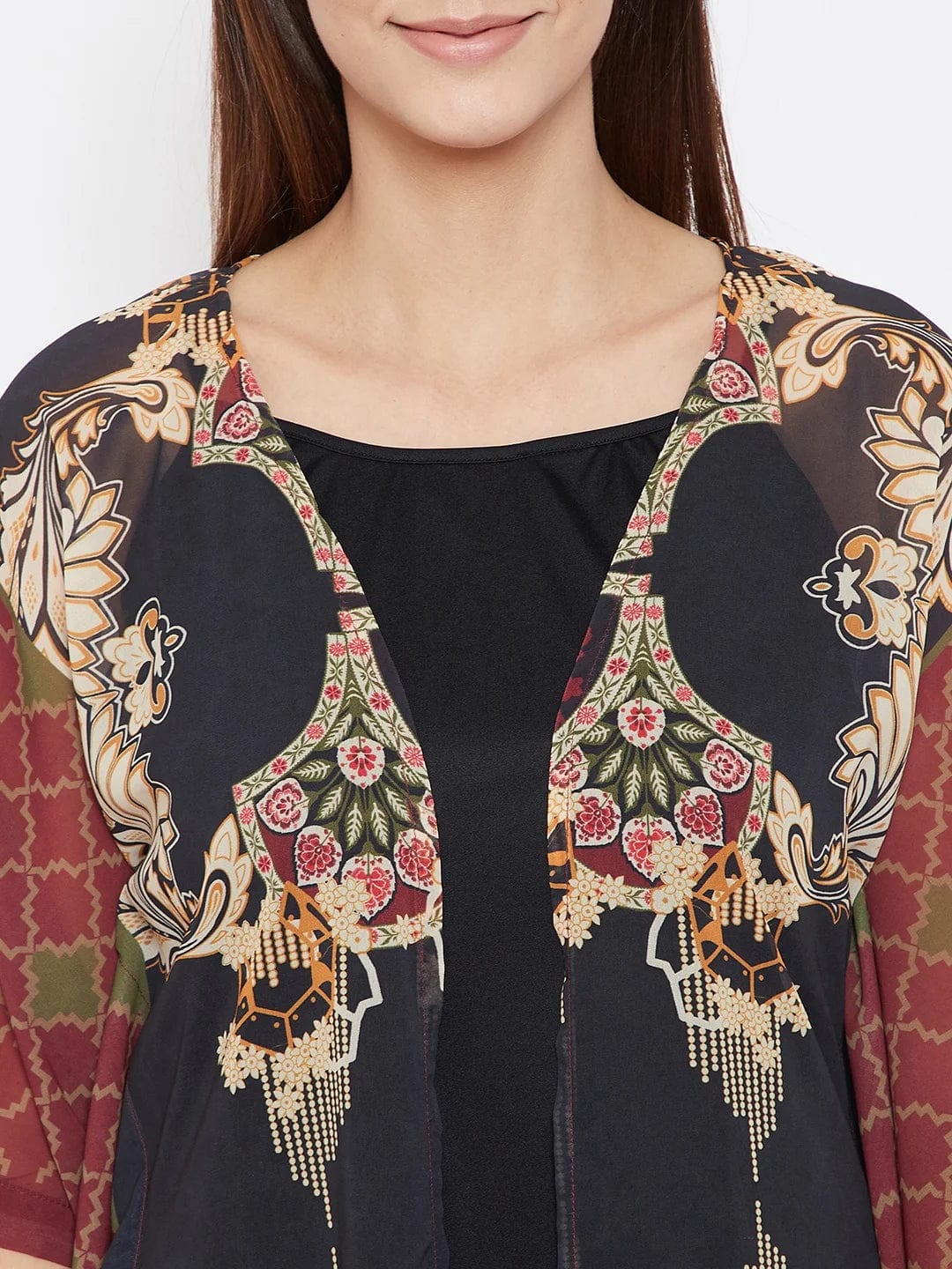 The Kaftan Company Gown Black Ornamental Georgette Kaftan Gown - (Clearance - Final Sale)