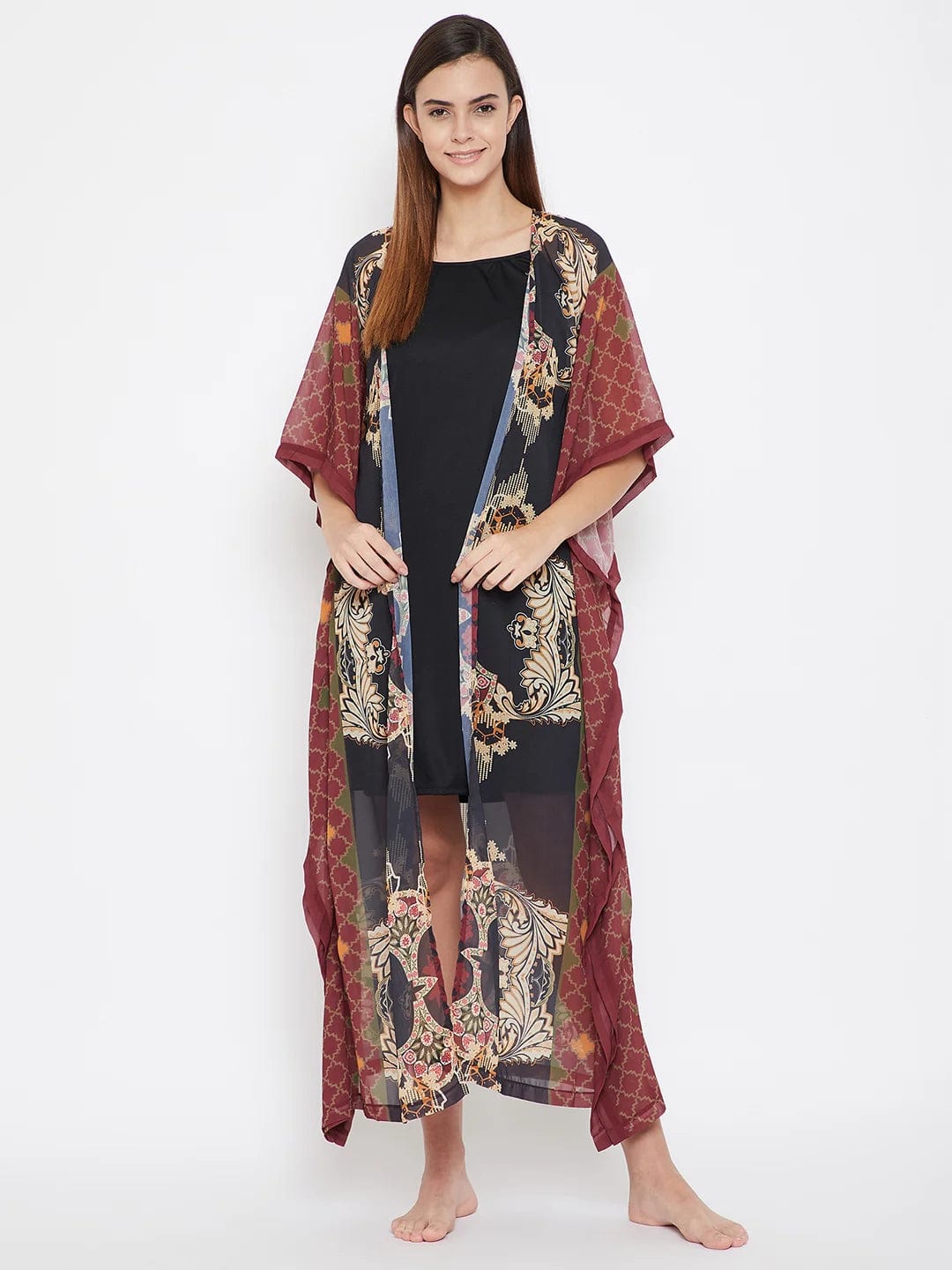The Kaftan Company Gown Black Ornamental Georgette Kaftan Gown - (Clearance - Final Sale)