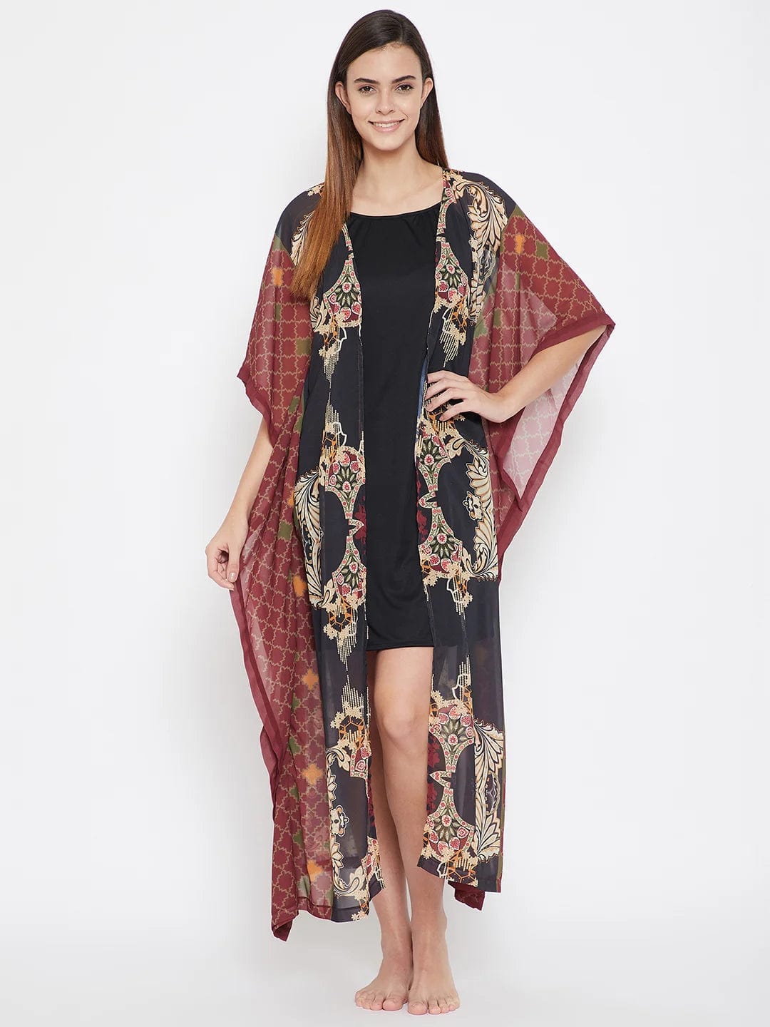 The Kaftan Company Gown Black Ornamental Georgette Kaftan Gown - (Clearance - Final Sale)
