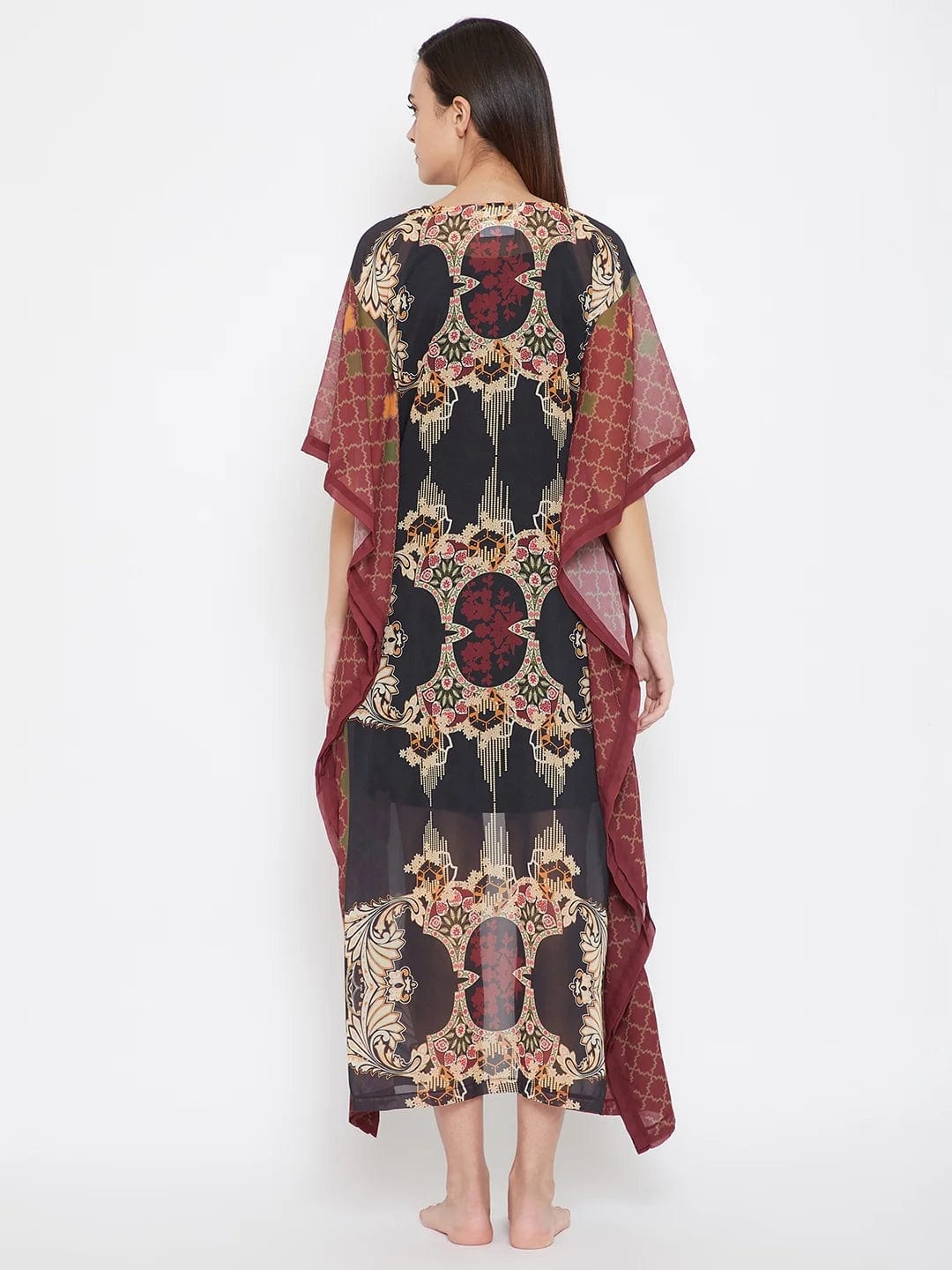 The Kaftan Company Gown Black Ornamental Georgette Kaftan Gown - (Clearance - Final Sale)