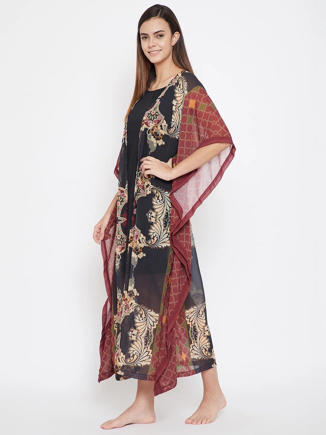 The Kaftan Company Gown Black Ornamental Georgette Kaftan Gown - (Clearance - Final Sale)