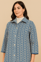 The Kaftan Company Jacket Blue and White Wool Jacket with Button-Down Front
