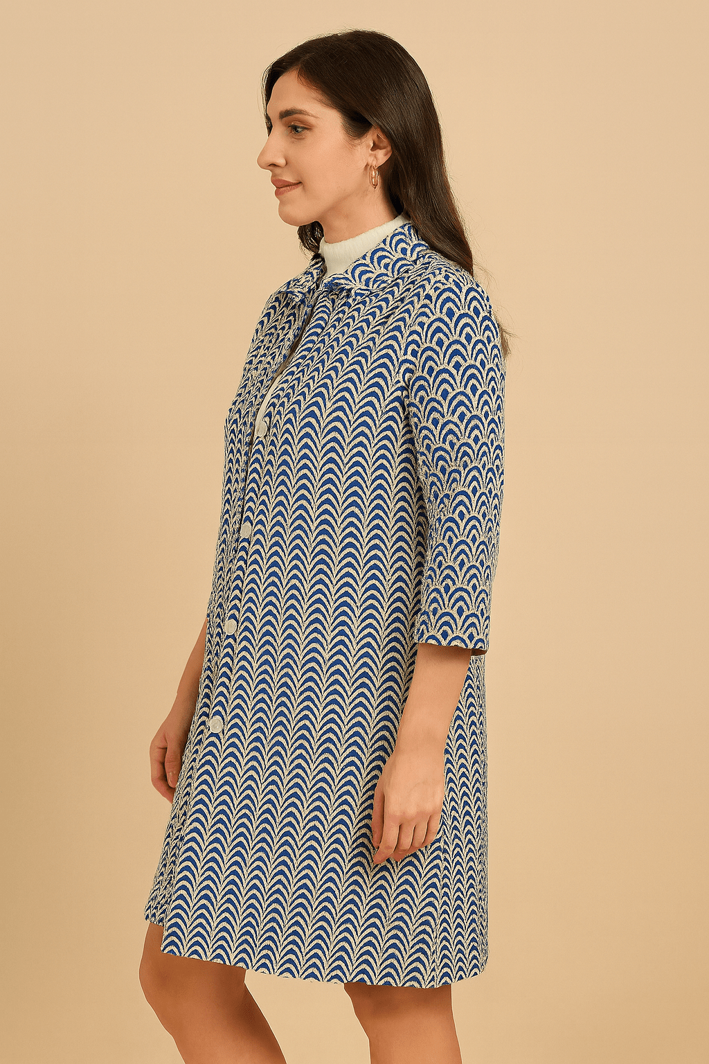 The Kaftan Company Jacket Blue and White Wool Jacket with Button-Down Front