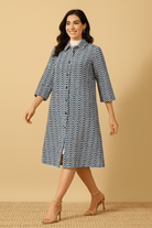 The Kaftan Company Jacket Blue and White Wool Jacket with Button-Down Front