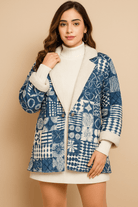 The Kaftan Company Jacket Indigo Aztec Patchwork Jacket with Fleece Lining