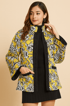 The Kaftan Company Jacket Yellow Geo-Floral Quilted Jacket with Contrast Trim