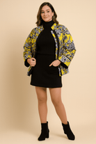 The Kaftan Company Jacket Yellow Geo-Floral Quilted Jacket with Contrast Trim