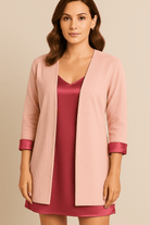 The Kaftan Company Jackets Blush Pink Corduroy Open-Front Jacket with Satin Cuff Detail