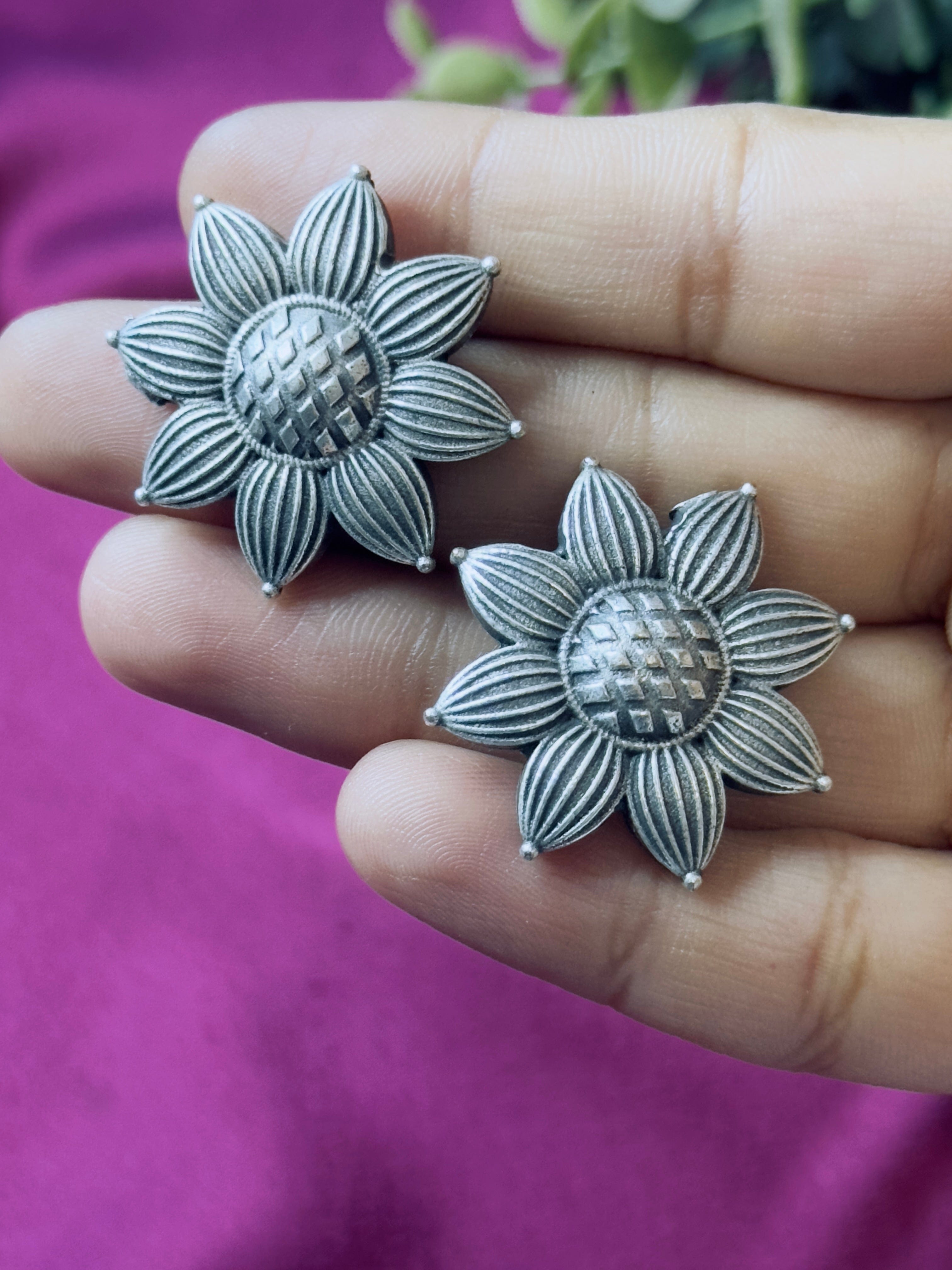 The Kaftan Company Jewelry Classic Lotus Bloom German Silver Earrings