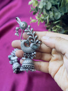 The Kaftan Company Jewelry Ethnic German Silver Earrings with Peacock Motif