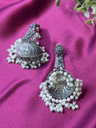 The Kaftan Company Jewelry Heritage Temple Jhumka German Silver Earrings with Ruby Highlights & Pearl Clusters