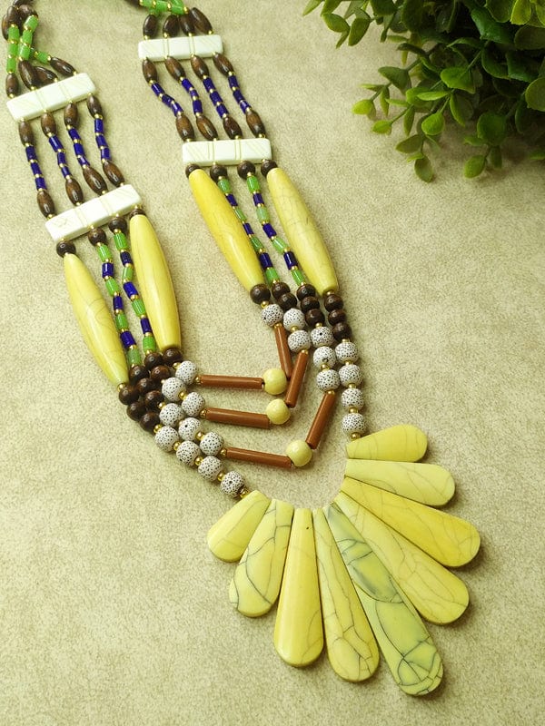 Naga and Wooden Bead Necklace with Multicolor Accents
