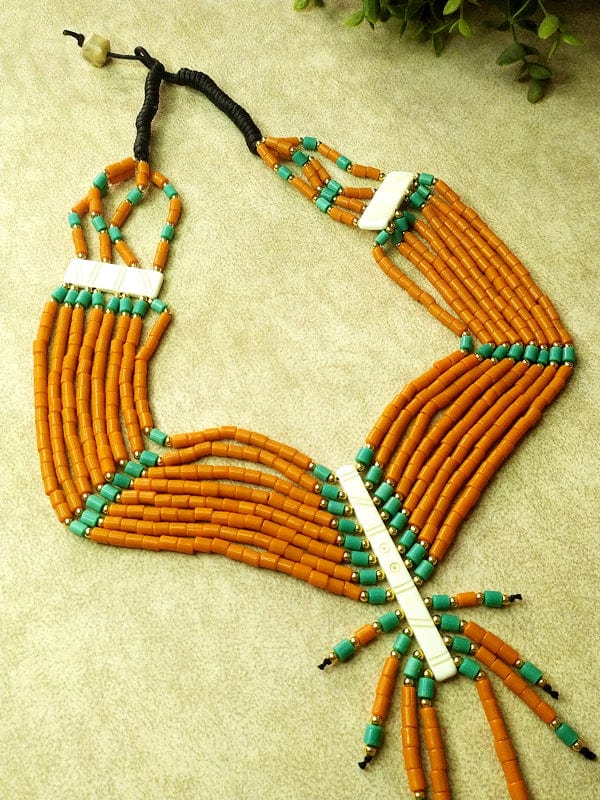 The Kaftan Company Jewelry Orange and Blue Naga Bead Layered Necklace