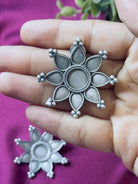 The Kaftan Company Jewelry Oxidised German Silver Flower Stud Earrings