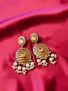 The Kaftan Company Jewelry Peacock Design German Silver Necklace with Pearl Drops