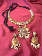 The Kaftan Company Jewelry Peacock Design German Silver Necklace with Pearl Drops