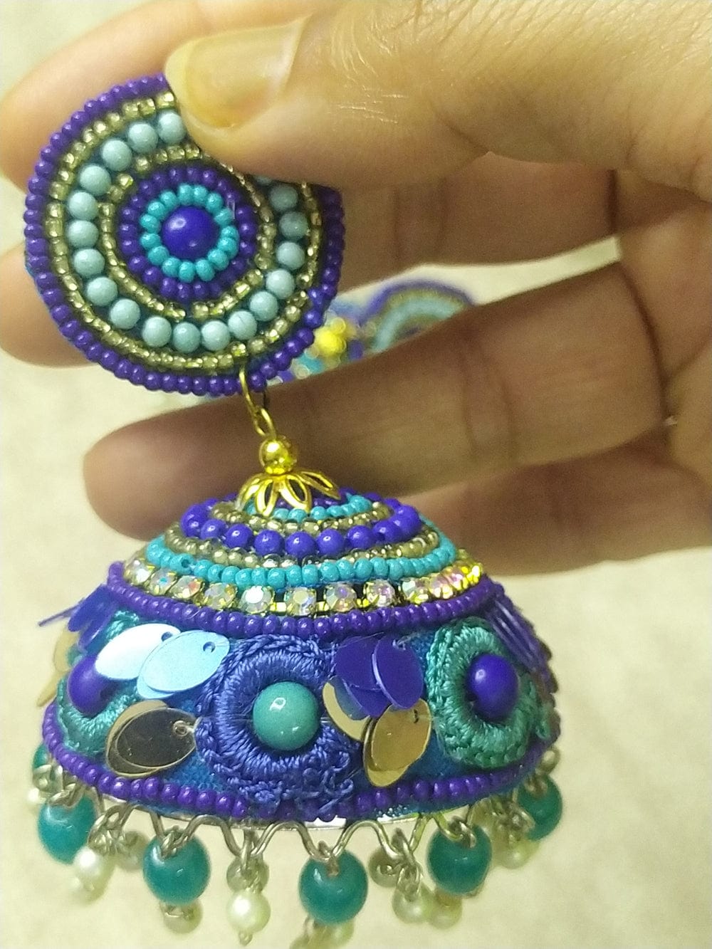 The Kaftan Company Jewelry Regular Extra-Large Handcrafted Jhumkas with Vibrant Colors and Pearl