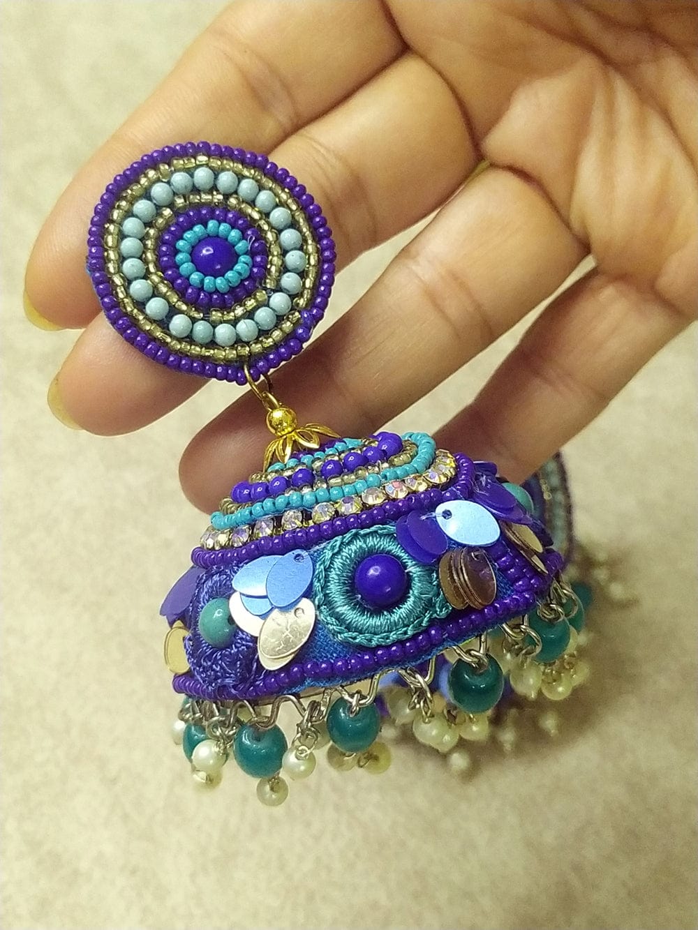 The Kaftan Company Jewelry Regular Extra-Large Handcrafted Jhumkas with Vibrant Colors and Pearl
