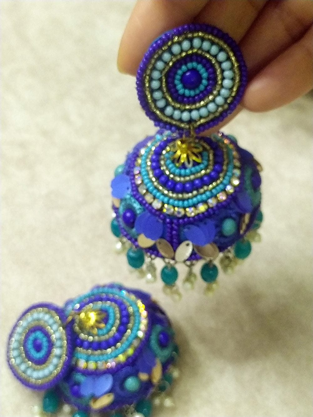 The Kaftan Company Jewelry Regular Extra-Large Handcrafted Jhumkas with Vibrant Colors and Pearl