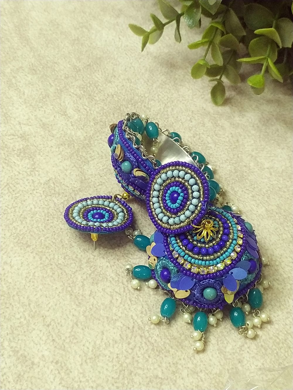 The Kaftan Company Jewelry Regular Extra-Large Handcrafted Jhumkas with Vibrant Colors and Pearl