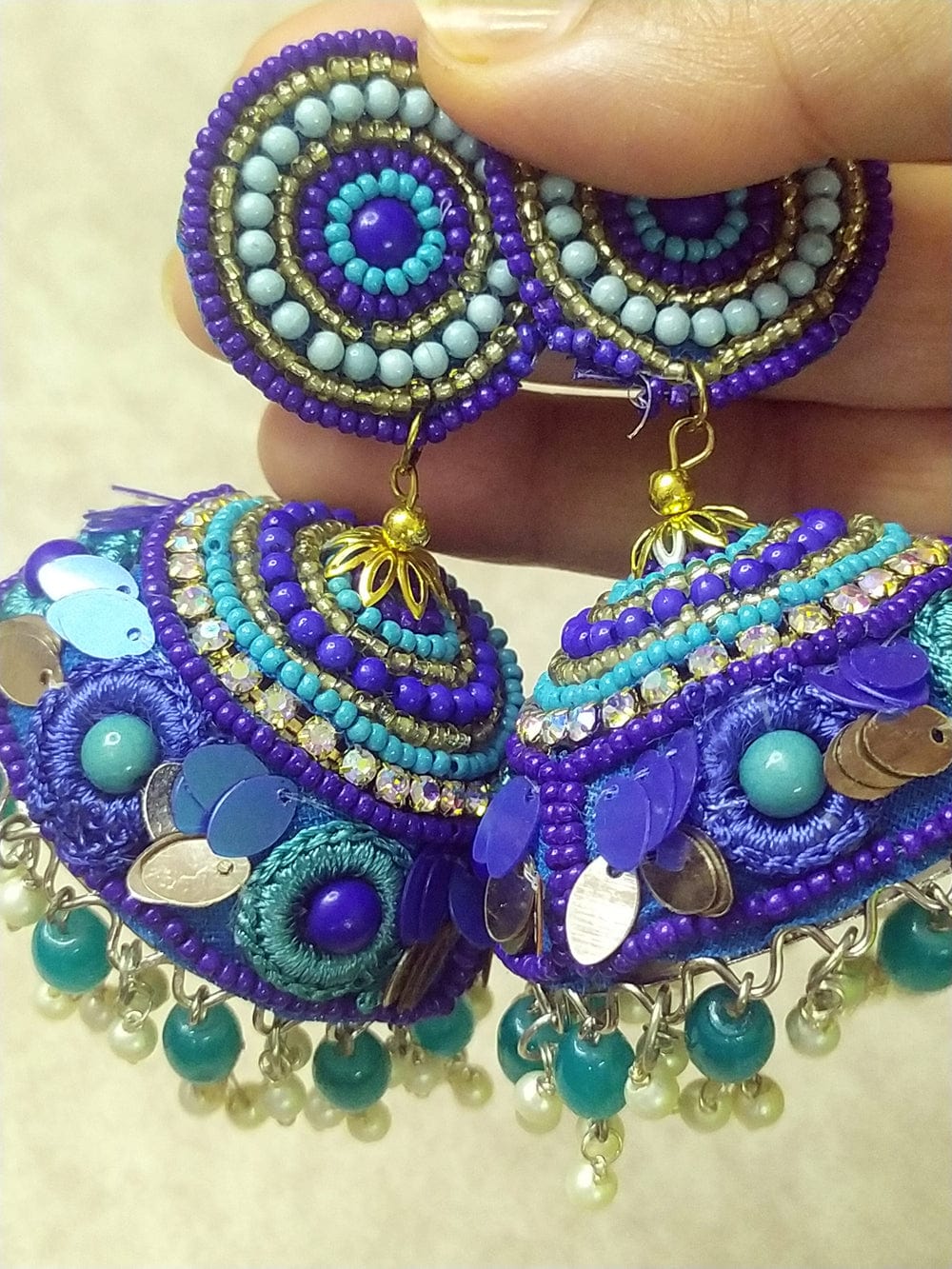 The Kaftan Company Jewelry Regular Extra-Large Handcrafted Jhumkas with Vibrant Colors and Pearl