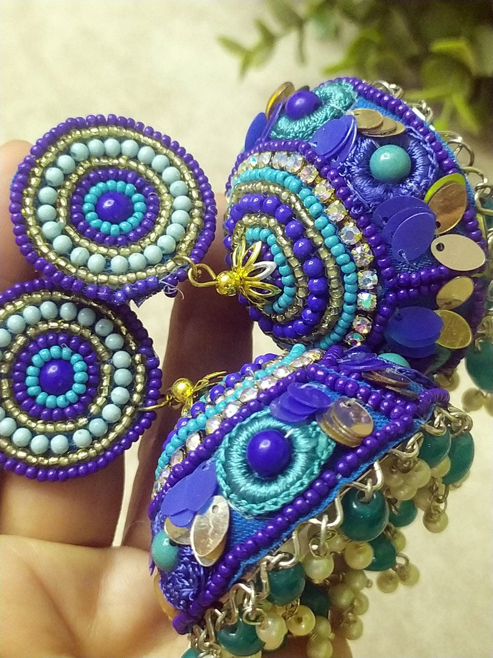 The Kaftan Company Jewelry Regular Extra-Large Handcrafted Jhumkas with Vibrant Colors and Pearl