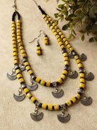 The Kaftan Company Jewelry Regular Rustic Yellow and Black Ceramic Beads Necklace Set