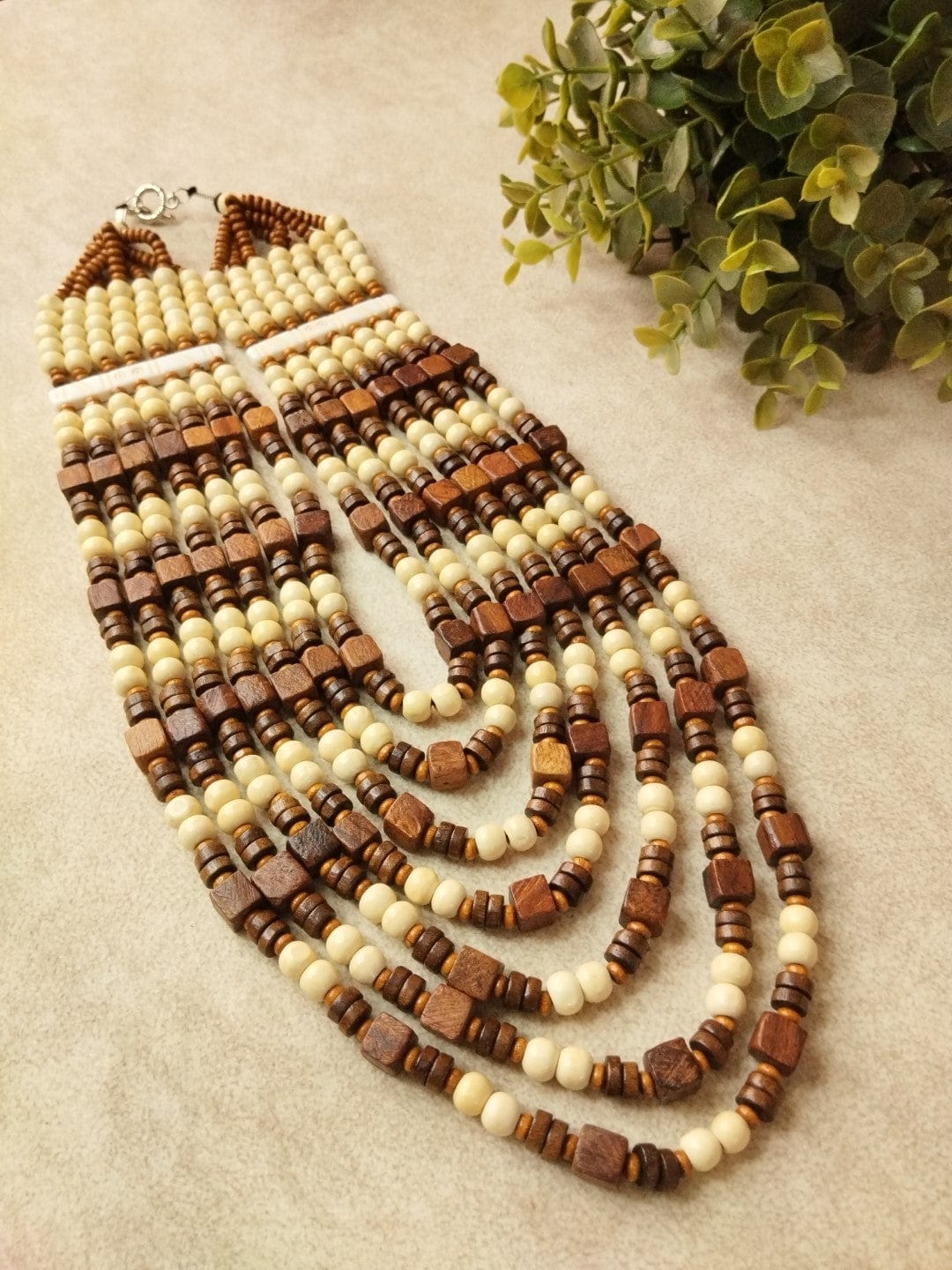 The Kaftan Company Jewelry Regular Two-Tone Wooden Beads Natural Contrast Necklace