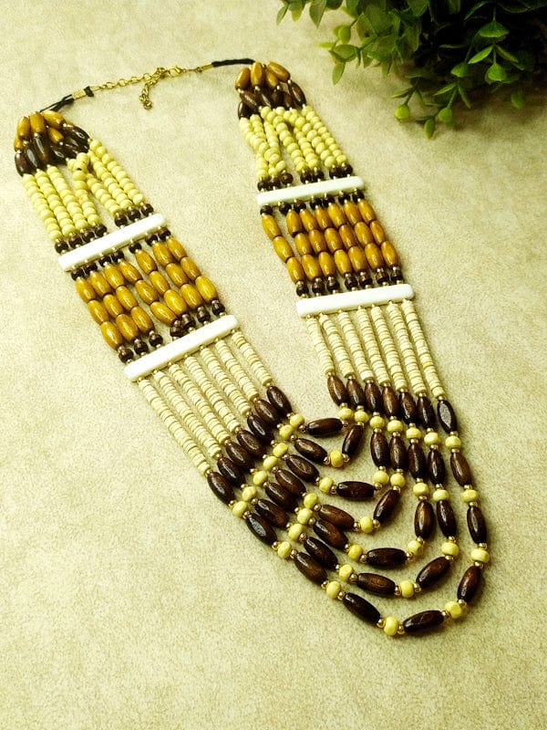 Buy Unique Natural Wooden Beads Necklace With White Accents The