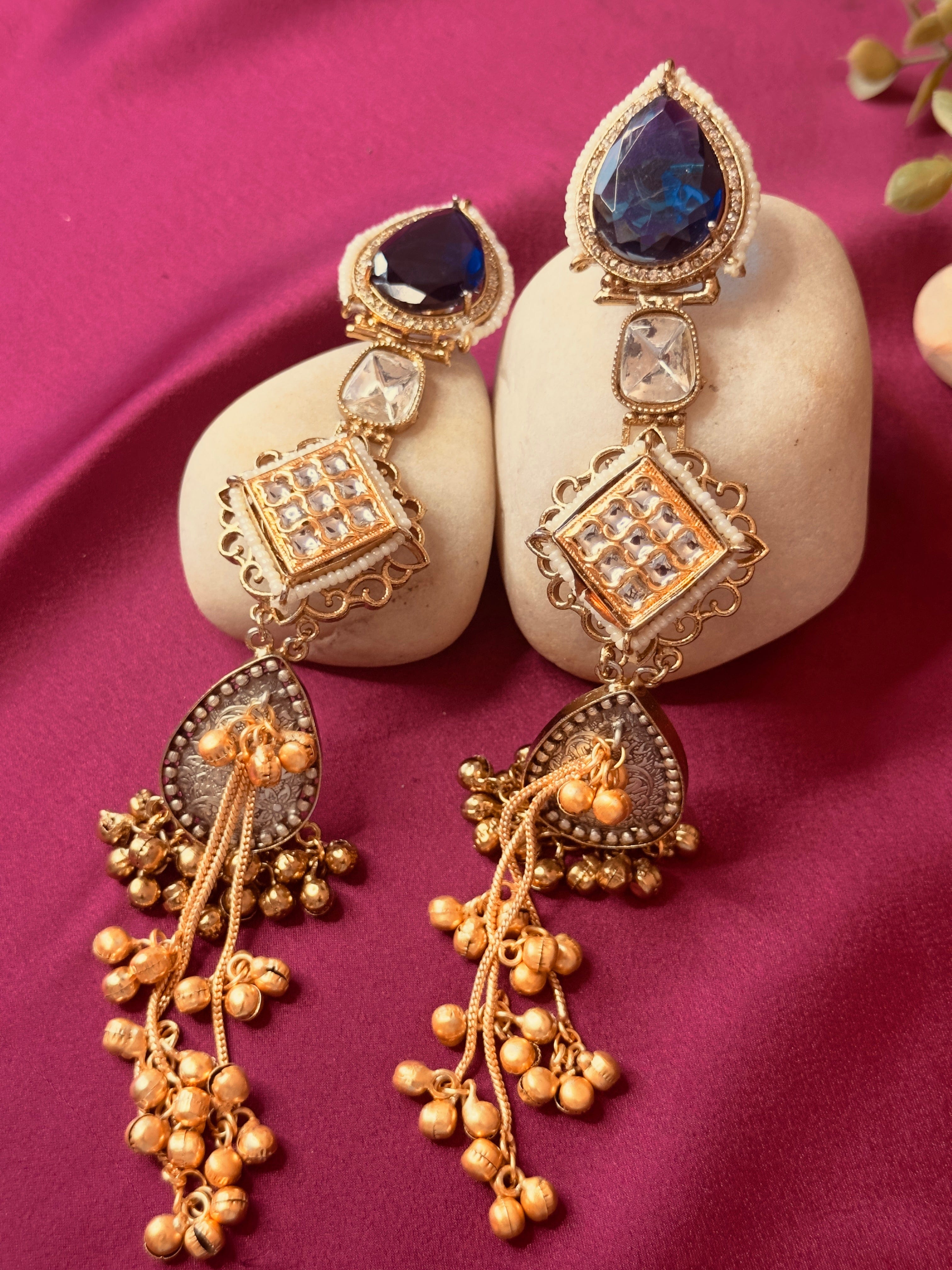 The Kaftan Company Jewelry Two-Tone Sapphire Blue Chandelier Earrings