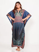 The Kaftan Company Kaft Navy Satin Floral Printed Loungewear Kaftan