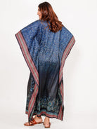 The Kaftan Company Kaft Navy Satin Floral Printed Loungewear Kaftan