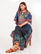 The Kaftan Company Kaft Navy Satin Floral Printed Loungewear Kaftan