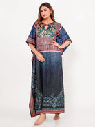 The Kaftan Company Kaft Navy Satin Floral Printed Loungewear Kaftan