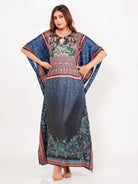 The Kaftan Company Kaft Navy Satin Floral Printed Loungewear Kaftan