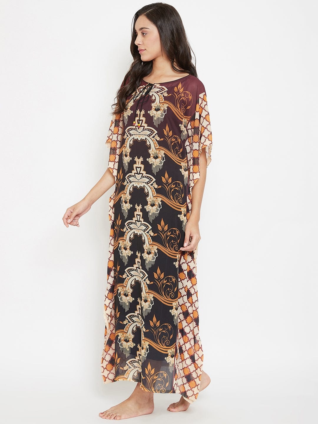 The Kaftan Company Kaftan 3XL Brown Sheer Maxi Kaftan with Slip - (Clearance - Final Sale)