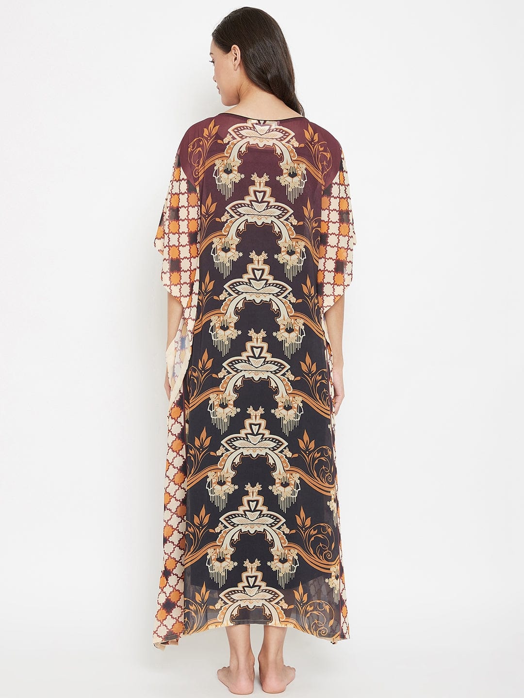 The Kaftan Company Kaftan 3XL Brown Sheer Maxi Kaftan with Slip - (Clearance - Final Sale)