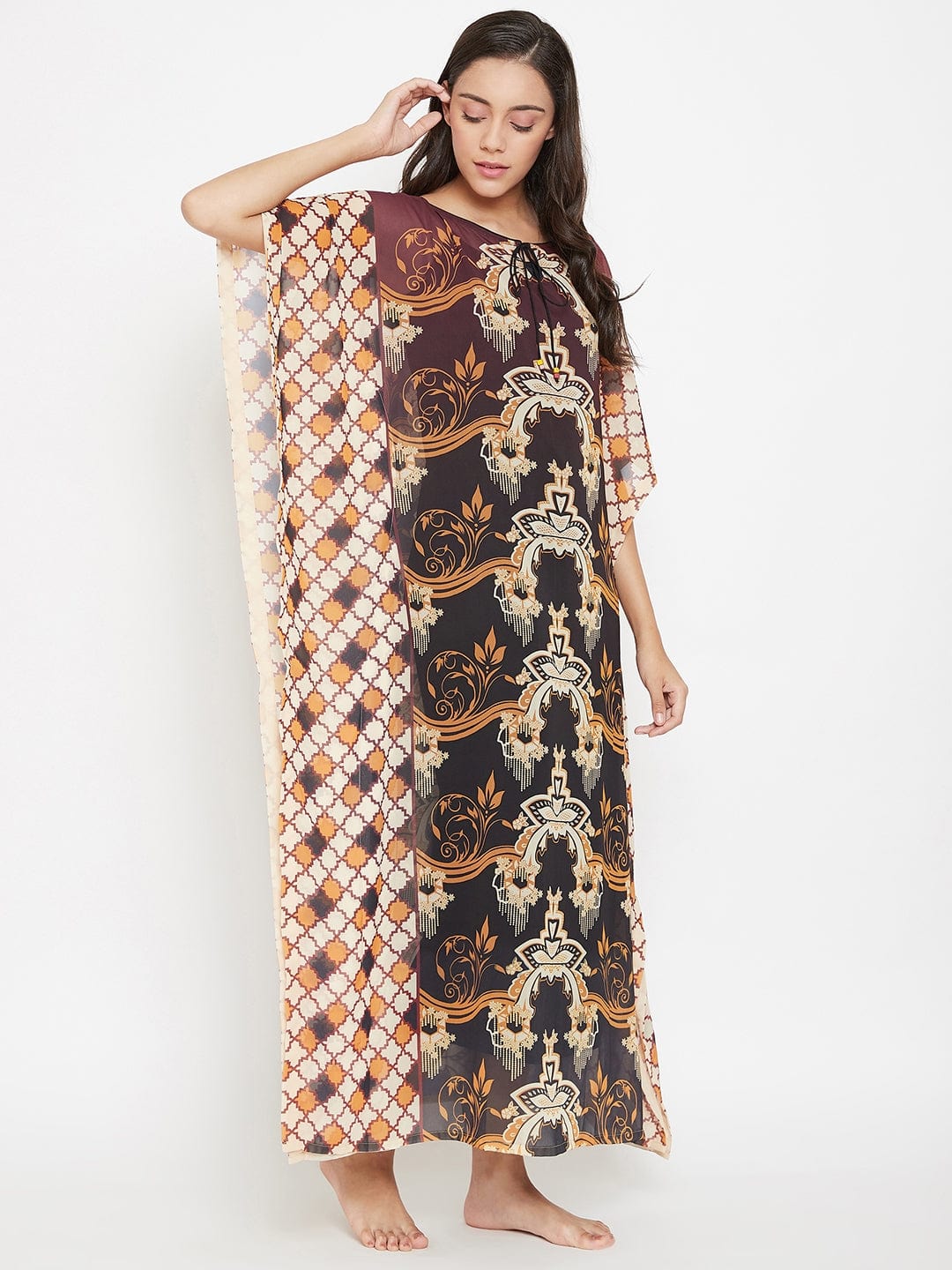 The Kaftan Company Kaftan 3XL Brown Sheer Maxi Kaftan with Slip - (Clearance - Final Sale)