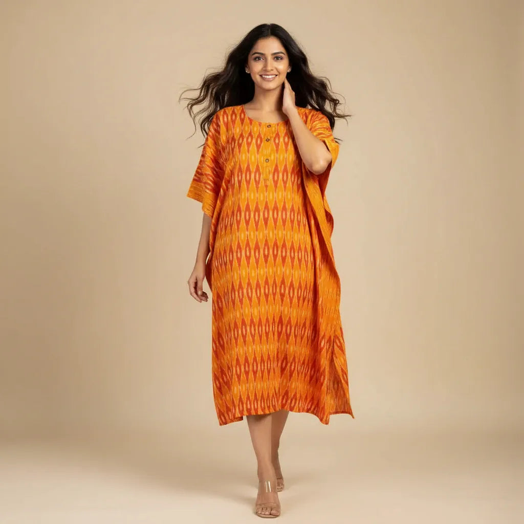 The Kaftan Company Kaftan Amber Ikat Handloom Cotton Kaftan
